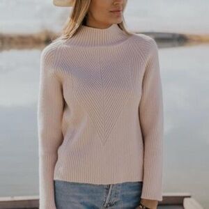 Roolee Ribbed Mock High Neck Neutral Boho Minimalist Sweater 3% Wool Blend Small